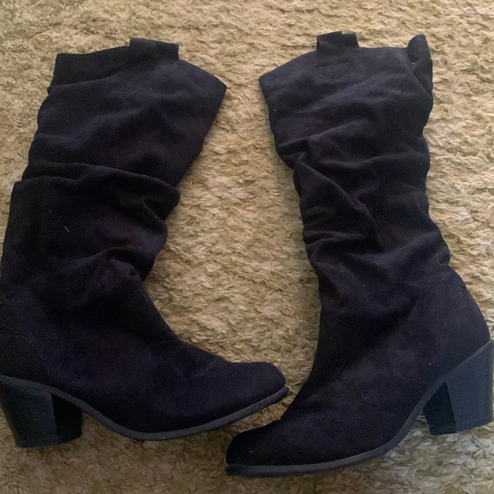Black suede knee high boots